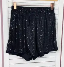 Sequin Elastic Waist Pull On Shorts Black Size Small Party Cocktail High Rise