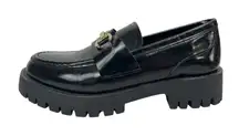 NEW Steve Madden Lando Black Leather Round Toe Slip On Platform Loafers Shoes 8M