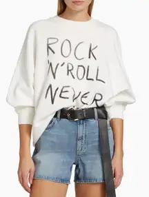 NWT Anine Bing Miles Rock N Roll Never Dies Sweatshirt in White