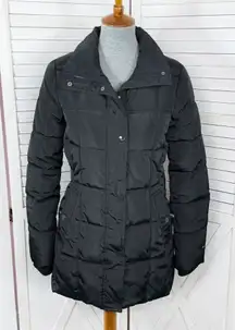 Tommy Hilfiger Quilted Puffer Coat Black XS Long Line Winter Snow