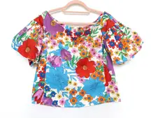 H&M Top Size 6 Floral Puff Sleeve‎ Off Shoulder Maximalist Retro Artsy Summer