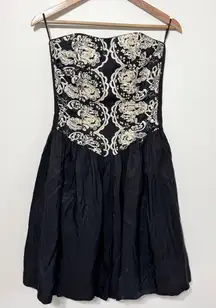 GUNNE SAX Vintage Dress Black Sequin Corset Strapless Gown Embellishment Small