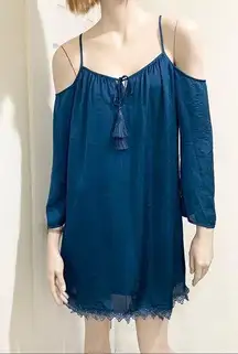 Charlotte Russe Dark Teal Satin Off Shoulder Cold Shoulder Dress S