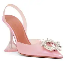 Authentic Amina Muaddi Begum Glass Sling PVC Galaxy Pink Heels