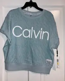 Calvin Klein Performance Aqua Blue Logo Cropped Short Sleeve Sweatshirt M