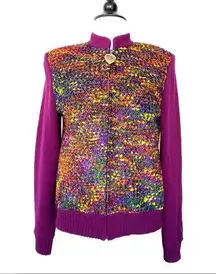 St. John  collection zip front jacket multi color confetti woven dog show size 6