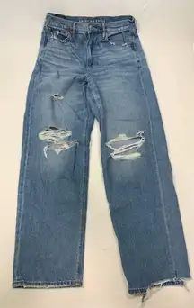 American Eagle Womens Distressed High-Rise Straight Jeans Light Wash Size 10
