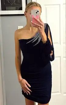 Deb Navy Blue One Shoulder Bodycon Homecoming Dress