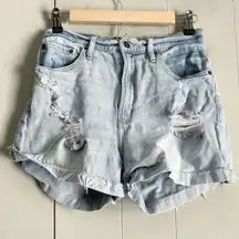 Abercrombie & Fitch High Rise Distressed Jean Shorts Light Wash 4/27 Curve Love