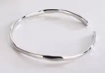 NEW Hammered‎ White Gold Plated Sterling Silver Skinny Cuff Bracelet, Adjustable