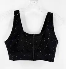 Gap Fit Black Silver Speckled V-Back Zip Front Sports Bra Women's Size Small