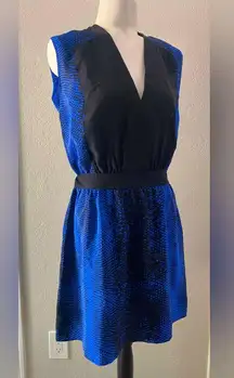 Robert Rodriguez Blue Snake Print Silk V Neck Sleeveless Dress 2 S