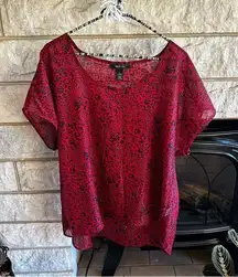 Style & Co red black animal print sheer blouse large