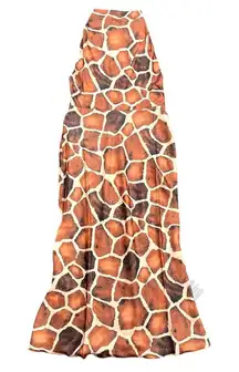 ASOS Design Satin Cowl Neck Halter Midi Tie Wrap Waist in Brown Animal, Size 8‌