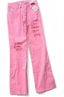 Y2K Pink Low Rise Studded Ripped Flare Jeans