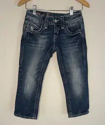 Rock Revival Capri Jeans Adele Size 25 Studded Embellished Silver Long Shorts