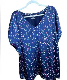 Lane Bryant 18/20 Blue Vneck Red, White Blue Polka Dot Short Sleeve Blouse