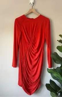 Zara Orange Long Sleeve Ruched Dress Solid Zipper Back Zip Up Lined Polyester L