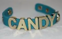 Yin Fung Candy Silver Tone Teal Snap Clasp Rubber Bracelet Like New