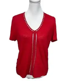 MAJE Tyo Stitch inset Linen Tee Short Sleeves Top Red Rogue Women’s Size 1 US  S