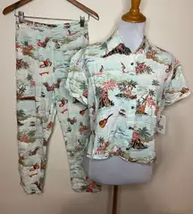 Billabong Hana Koa Beach surfer short sleeve button shirt & pants set NEW SMALL