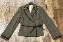 Donna Degnan vintage brown tweed jacket blazer size 2 bow detail frayed edges