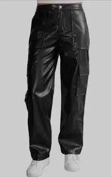 Cargo Wide Leg Pants Faux Leather