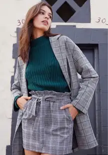 Kendall & Kylie Plaid Paperbag Skirt NWT from PacSun Black White Grey Tie Belt L