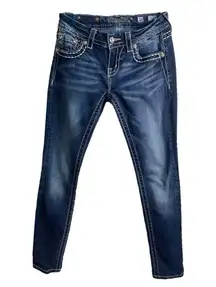 Miss Me Women's Low Rise Denim Jean's Size 26 (2) Med Wash Loose Saddle Stitch