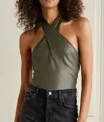 NWT  faux leather halter bodysuit in Pine