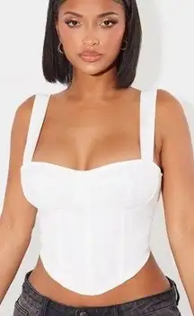 Pretty little thing NEW SHAPE WHITE WOVEN CORSET CROP TOP