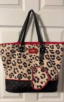 EUC Betsey Johnson Cheetah Print Quilted Tote w/ Coin Holder