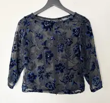 Velvet Burnout Sheer Floral Womens Top Romantic Goth Night Luxe Whimsigoth Sz 4P