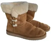 Sulana Suede Sheepskin Faux Fur Buckle Boots Tan Size 10