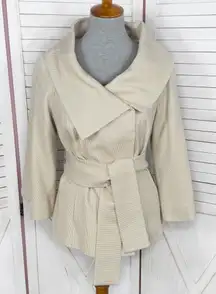 Magaschoni‎ Open Shawl Collar Wrap Bell Sleeve Blazer Jacket Cream Tan 12