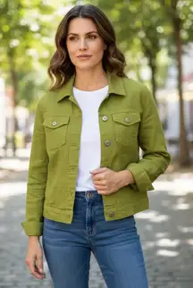JONES NEW YORK Women's Green 100% Linen Button Front Classic Style Jacket M