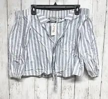 Maeve Shirt Women Size XS Stripe Off the Shoulder Tie Neck 3/4 Sleeve Blouse