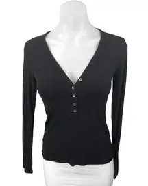 Aritzia Wilfred Free Women's Black Long Sleeve V-Neck Henley T Shirt Tee Top XS