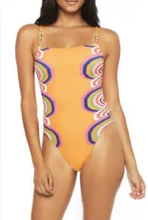 Trina Turk Rainbow Swirl One-Piece Swimsuit Mango Maillot Size 2
