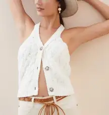 Anthropologie Pilcro Cable-Knit Sweater Tank in Cream‎ Button Front, Size XS