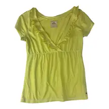 Hollister juniors large babydoll y2k Lemon yellow V-Neck Ruffle Blouse