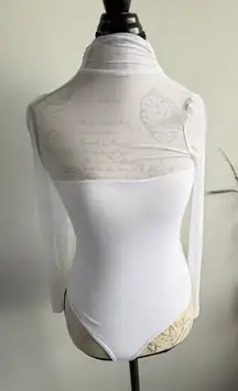 REORIA White Sheer Mesh Mock Neck Long Sleeve Bodysuit Women's Size S