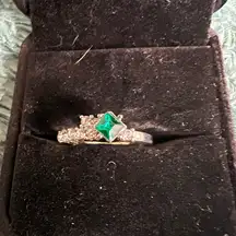 Gorgeous Stainless Steel Silver with Faux Emerald Ring Size 7