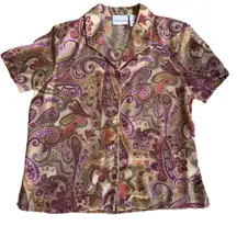 Alfred Dunner Women's Paisley Blouse Size 10 Short Sleeve Button Up Colorful