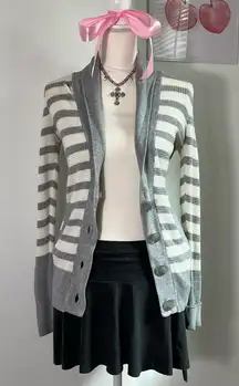 American Eagle Vtg Y2K Gray White Stripe Thermal Button Cardigan Sweater Small