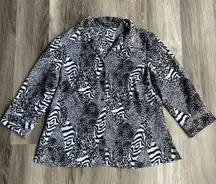 Y2K Notations Women's L Button Up Blouse Black & White Patchwork Animal‎ Print