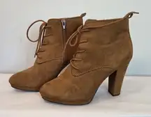 Forever 21 Boots Women’s Brown Faux Suede Ankle Boots Zipper Block Heels 6