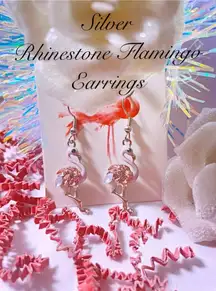 Silver Crystal flamingo dangle and drop earrings,  pretty, summer, tropical,