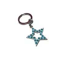 New Coach Key Chain Silver Tone Blue Stud Diamond Star Purse Charm Retired