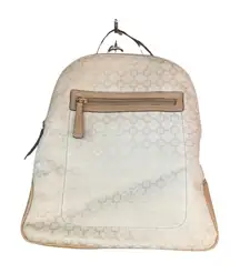 Nine West Backpack Purse Cream‎ Fabric Brown Straps Zip Closure